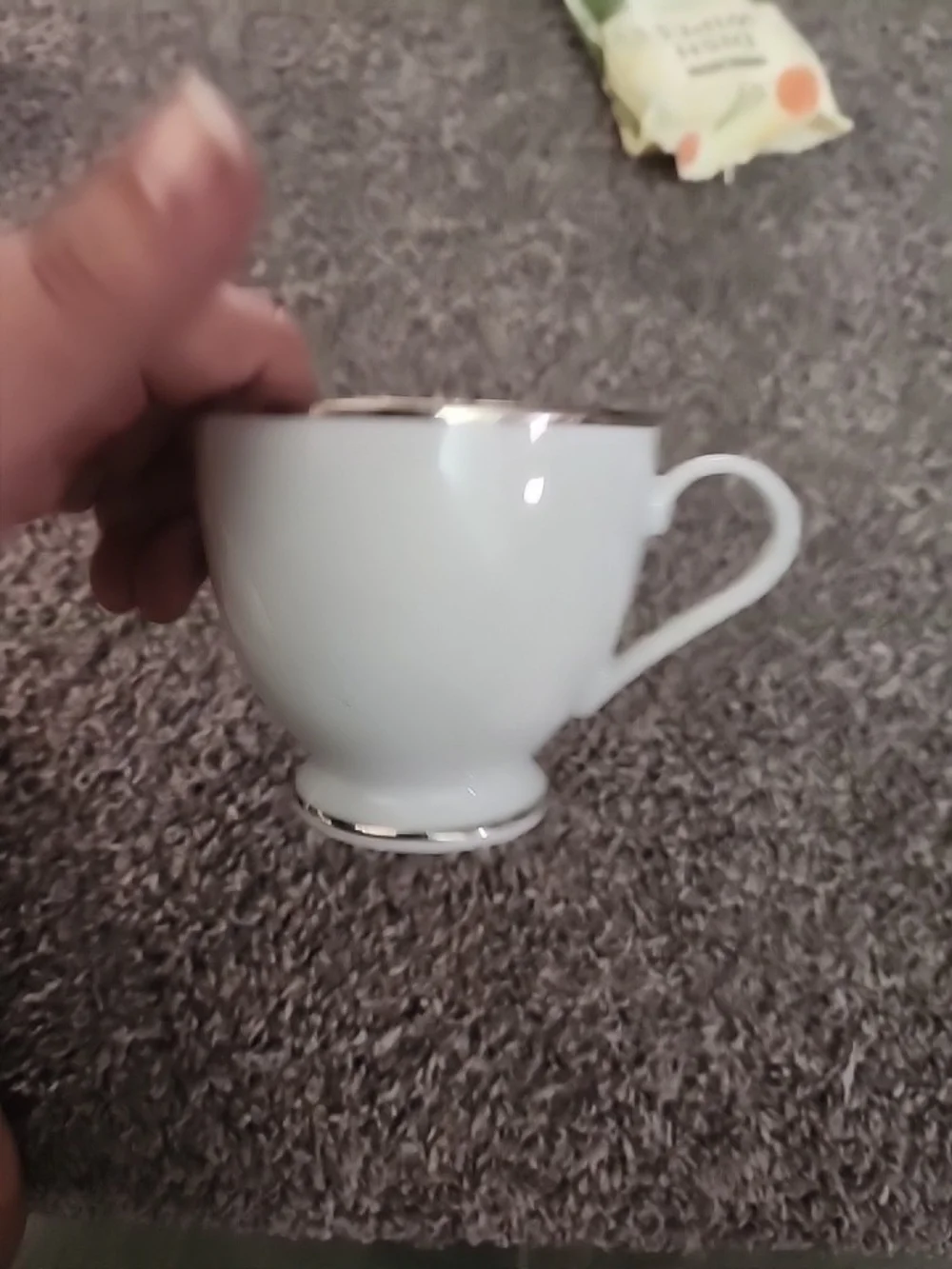 Gorham White Porcelain Teacups with Silver Trim